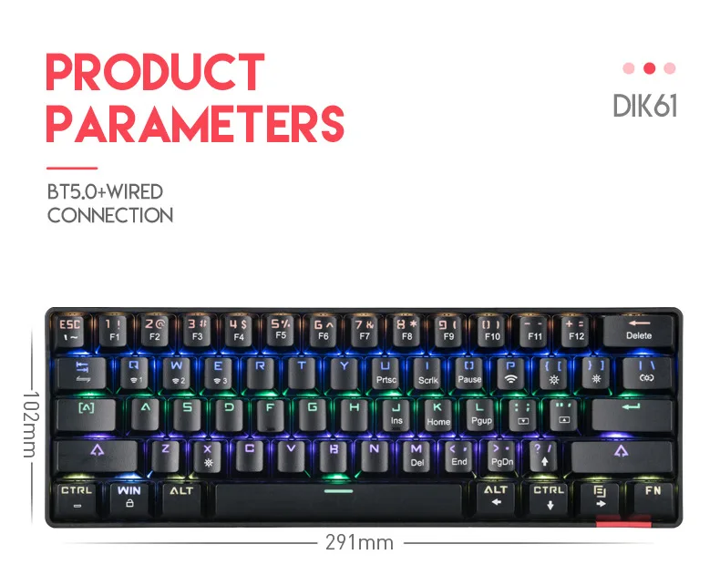61-Key Bluetooth Dual-Mode Wireless Green Axis Mechanical Keyboard RGB Gaming Tablet Mobile Notebook