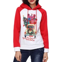 

Christmas Print Clothes Women Hoodie Long Sleeved Warm Sweaters Loose Patchwork Pullover Autumn Winter Female Sweaters Gifts