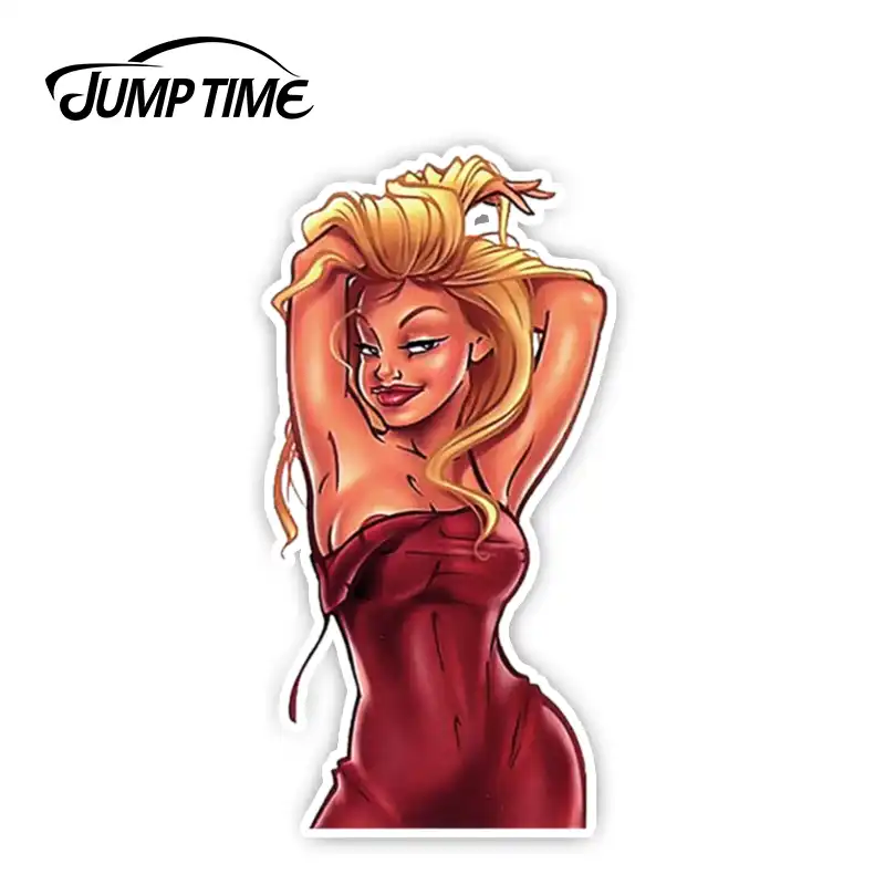 Jumptime 13cmx6 5cm Sexy Blonde Sex Bomb Cherry Bomb In A Red Dress Scooter Sticker Vinyl Car Decal Truck Window Car Accessories Car Stickers Aliexpress