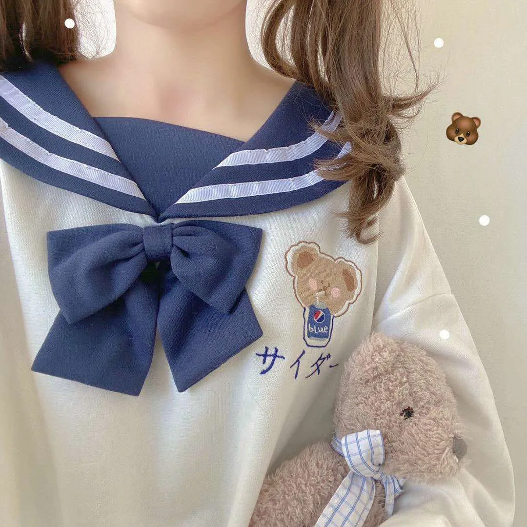 sweatshirts Japan Student Sailor Collar Sweatshirts 2022 Autumn Girl Casual Thin Pullovers Clothes Long Sleeve Bow Sweet Kawaii Sweatshirt purple hoodie