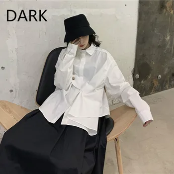 

Spring New Yamamoto Dark Niche Design Irregular Unilateral Oblique Film Men And Women Long Sleeve Shirt Shirt