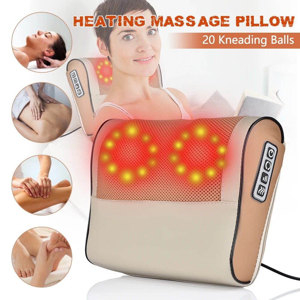 Infrared Heating Massage Pillow Neck Shoulder Back Body Shiatsu Massager Cervical Massageador Relaxation Headache Pain Relief