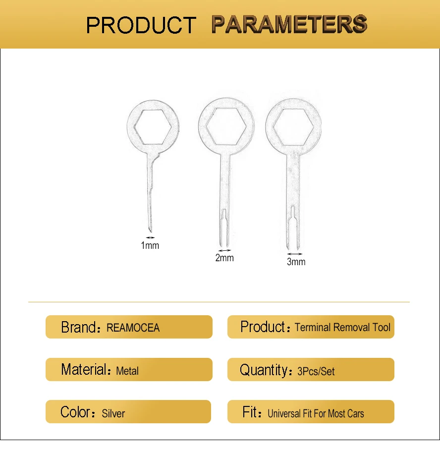 Reamocea 3Pcs Metal Car Terminal Removal Tool Kit Repair Tool Harness Wiring Crimp Pin Connector Extractor Accessories (3)