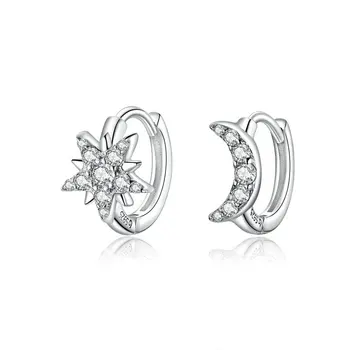 

Star And Moon Earrings BISAER 925 Sterling Silver Crystal Moon And Star Cubic Zircon Stud Earrings for Women Jewelry EFE289