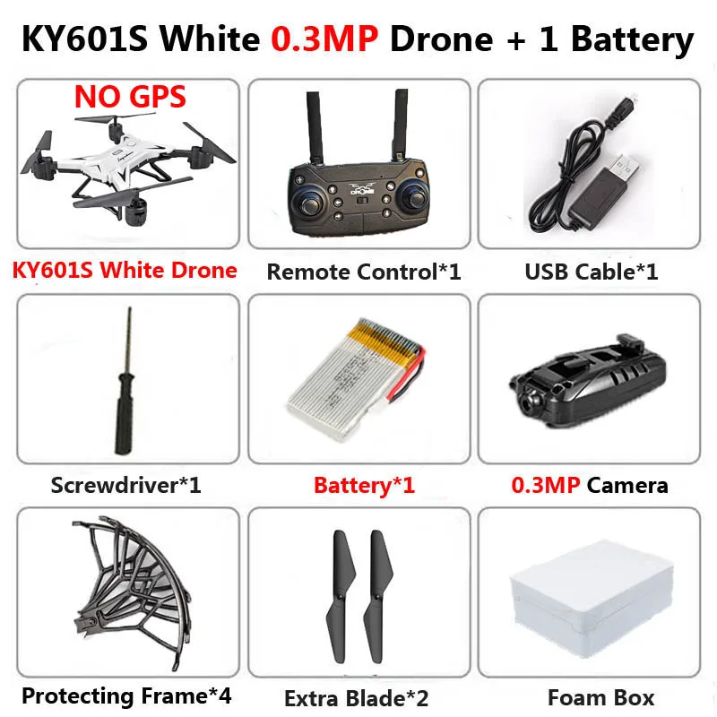 KY601G KY601S Профессиональный Дрон с камерой 4K HD 5G WiFi gps FPV дистанционное управление расстояние 2 км RC Квадрокоптер вертолет детские игрушки - Цвет: KY601S 0.3MP W 1B