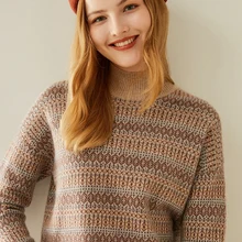 Aliexpress - Tailor Shop Custom Made Half Turtleneck Pure Cashmere Short Sweater Striped Loose Version Short Pullover Knit