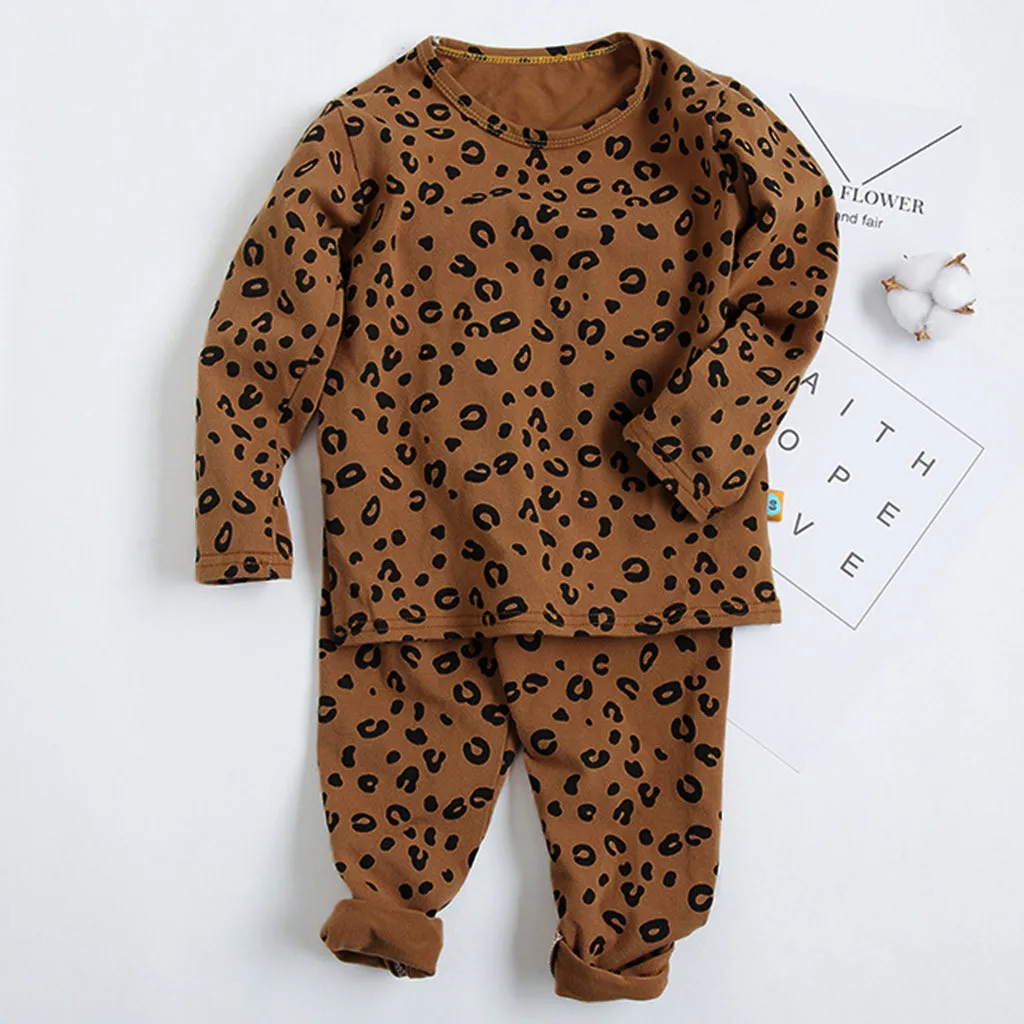 Одежда для новорожденных мальчиков; топы с длинными рукавами для маленьких девочек; леопардовые штаны; пижамы; одежда для сна