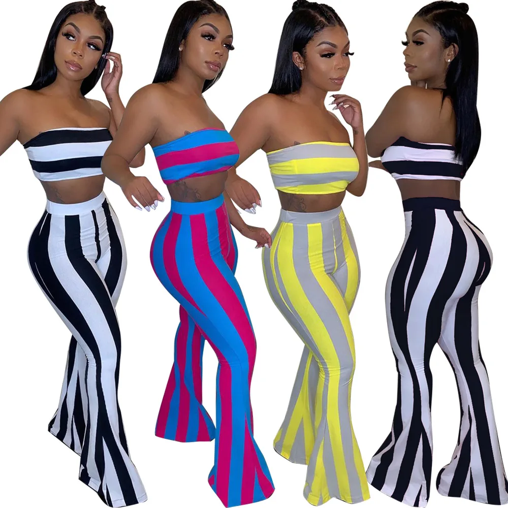 two piece set women striped 2 piece set women outfits crop top pants