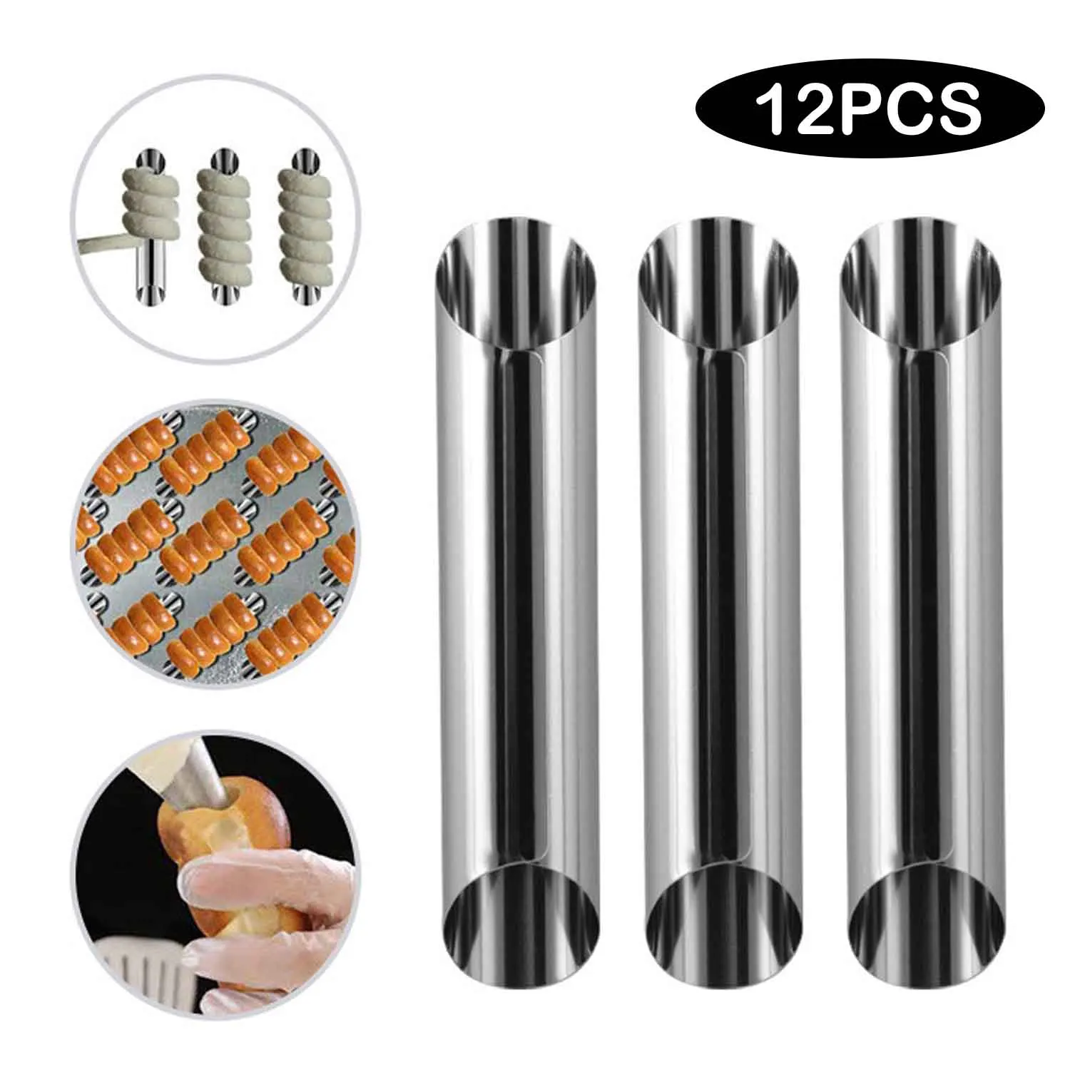 

12pcs Food Grade Cream Cake Horn Mould Stainless Steel Cannoli Forms Tubes Shells Home Pastry Baking Mold Cream Horn Mold Tubes