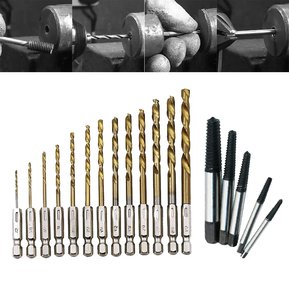 18/24pcs Damaged Screw Extractor Drill Bit Set Steel Handed Stud Remover  Screw Extractor Bolt Stud Remover Tool