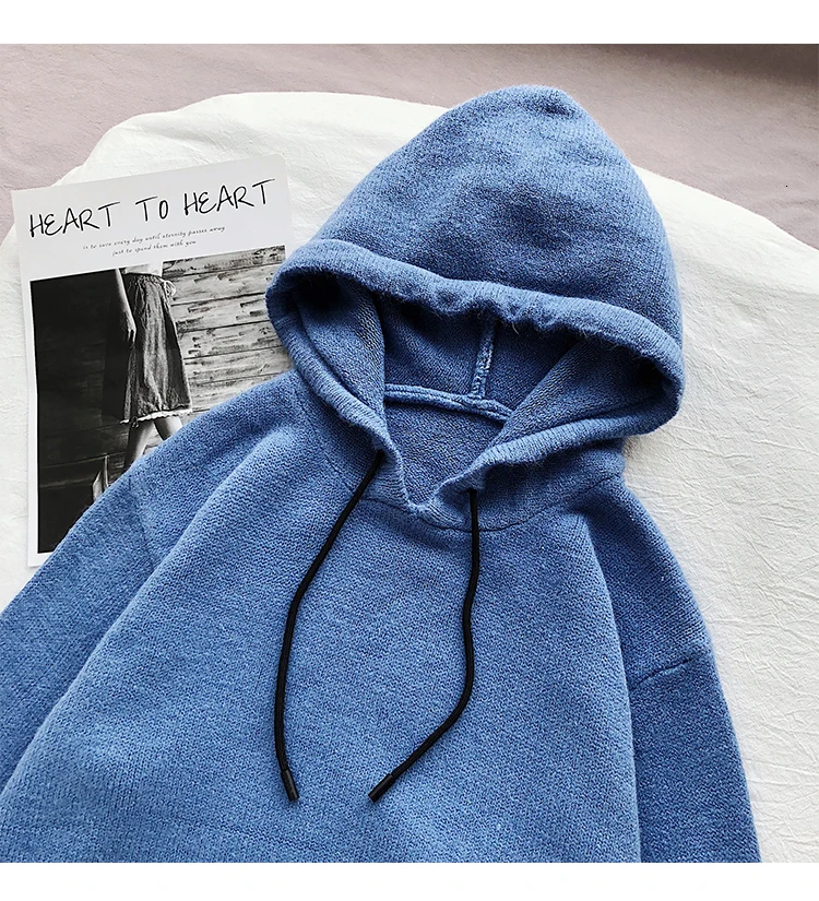 Winter Hooded Sweater Men's Warm Fashion Solid Color Casual Knit Pullover Men Wild Knitting Sweaters Male Sweter Clothes M-2XL