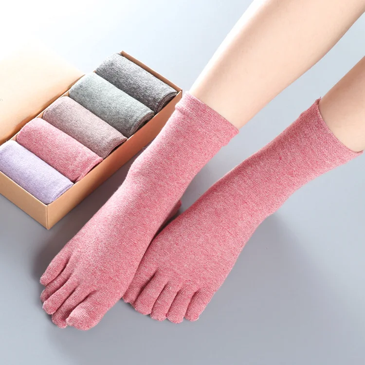 5 пар, носки с пятью пальцами, женские хлопковые носки средней длины, зимние теплые носки с пальцами, дышащие носки с пятью пальцами