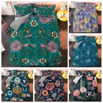 

3D Rose Flower Queen King Twin Size Duvet Quilt Cover Pillowcases Wedding Flowers Leaf Printed Bedding Set