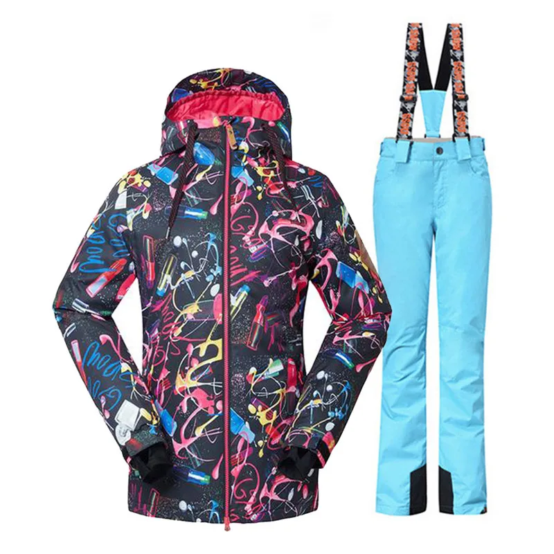 Fashion Black Women's Snow Suit sets 10K waterproof windproof outdoor sports wear snowboarding Costume Snow pants+ ski outfit - Цвет: picture jacket pant