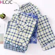 Классическая Classical Мужская пижама весенне-осенняя хлопковая газовая пижама с длинными рукавами для мужчин, клетчатая Пижама, Повседневная Пижама больших размеров, пижама Hombre