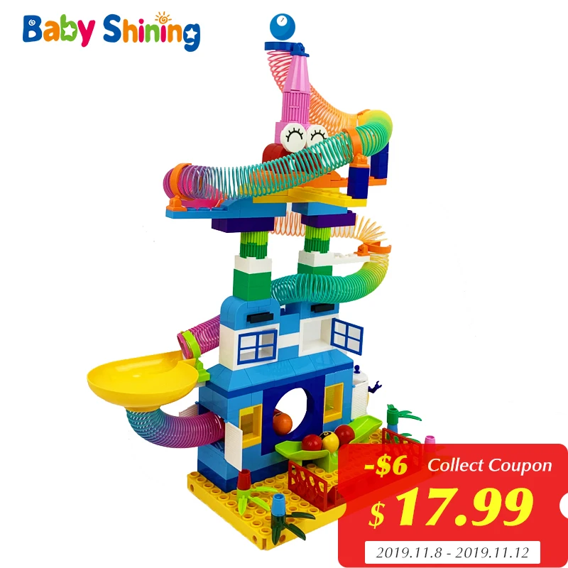 

Baby Shining 116-203PCS DIY Building Blocks Educational Spring Slide Funnel Bricks for Children Rolling Funland Gift Boy Girl