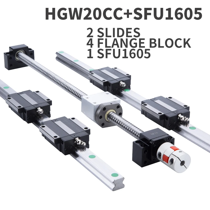

2 pc HGH20/HGR20 any length+4 HGW20CC +1 SET SFU1605 Heightened block Linear guide High assembly square load ball screw linear