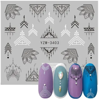 

Mixed Black White Nail Art Stickers Sliders Flowers Mandala Geometry Hollow Designs Nails Water Transfer Decals Tattoos