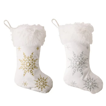 

2-Piece Set of Snowflake Christmas Stockings Candy Bag Xmas Gifts Socks Christmas Tree Hanging Ornament Decoration