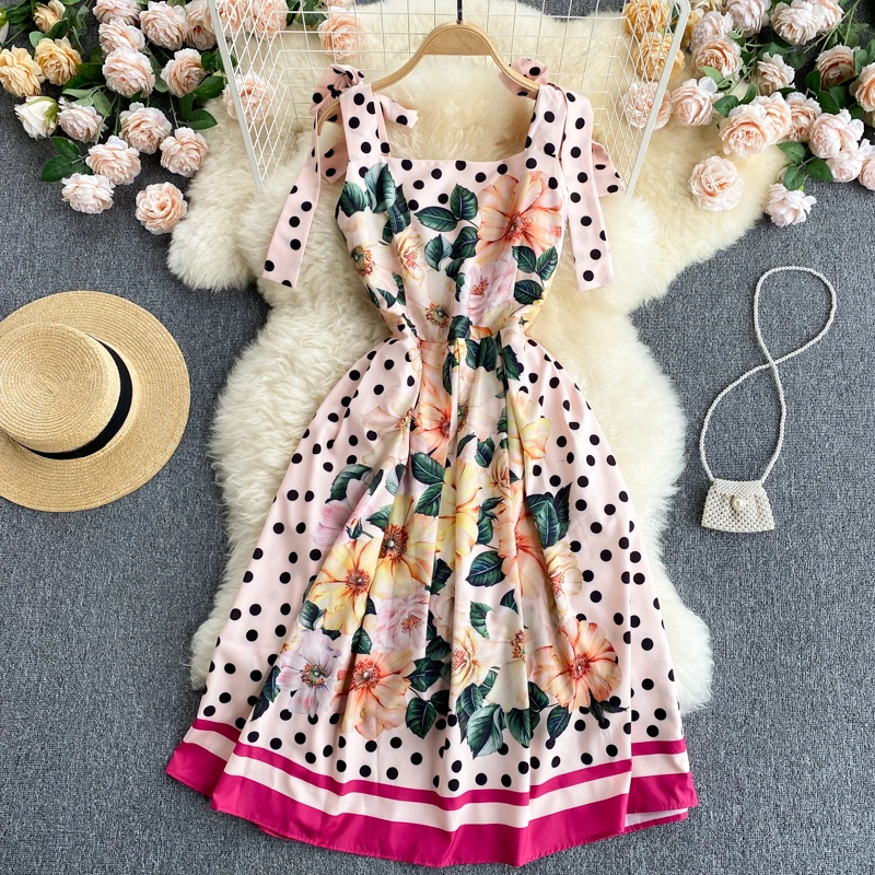 

2021 New Sweet Polka Dot Print Slim Short Sling Dress Women Summer