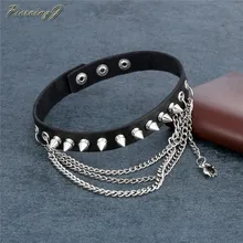 Пирсинг Горячая Панк Готический Многослойные шипы цепь с пауком черный натуральная кожа чокер воротник ожерелье Регулируемый 13-14,5"