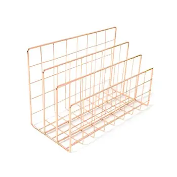 

Wrought Iron Metal Three Grid Bookshelf Desktop Decoration File Book Organizer Storage Rack Desktop Organize Books
