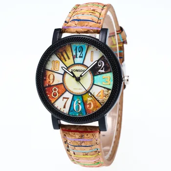 

Casual Wooden Color Leather Strap Watch Wood Male Wristwatch