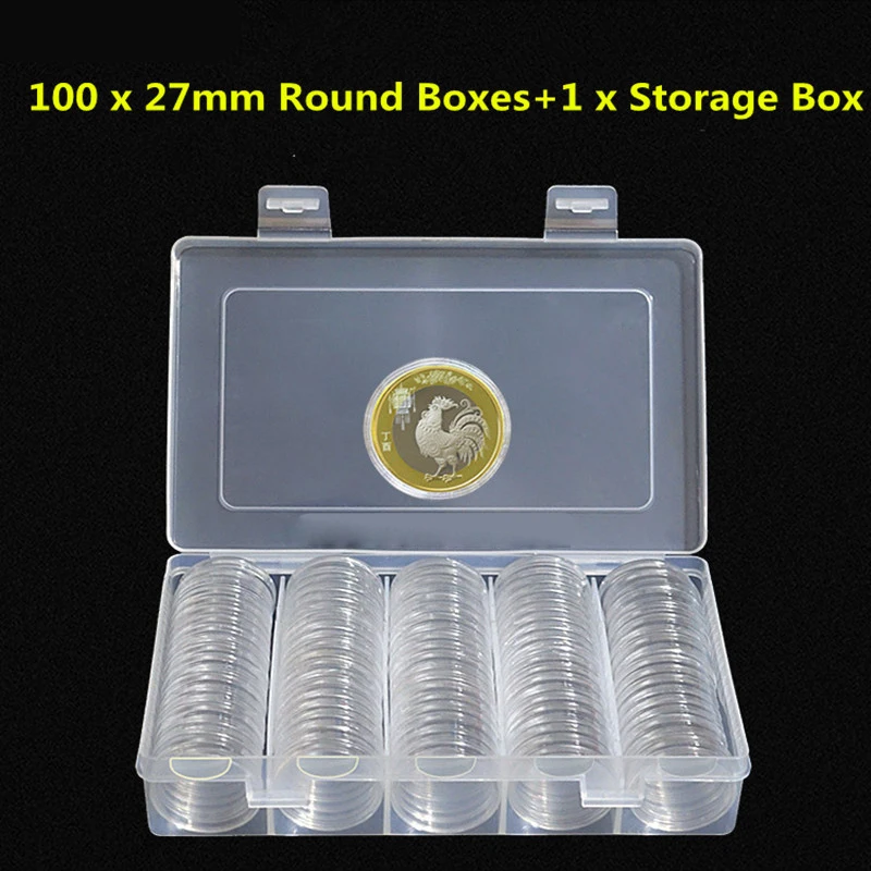 100pcs 27/30mm Coin Capsule box holder Capsules Container with Storage Organizer Box For Coin Collection Coin Case Storage Box