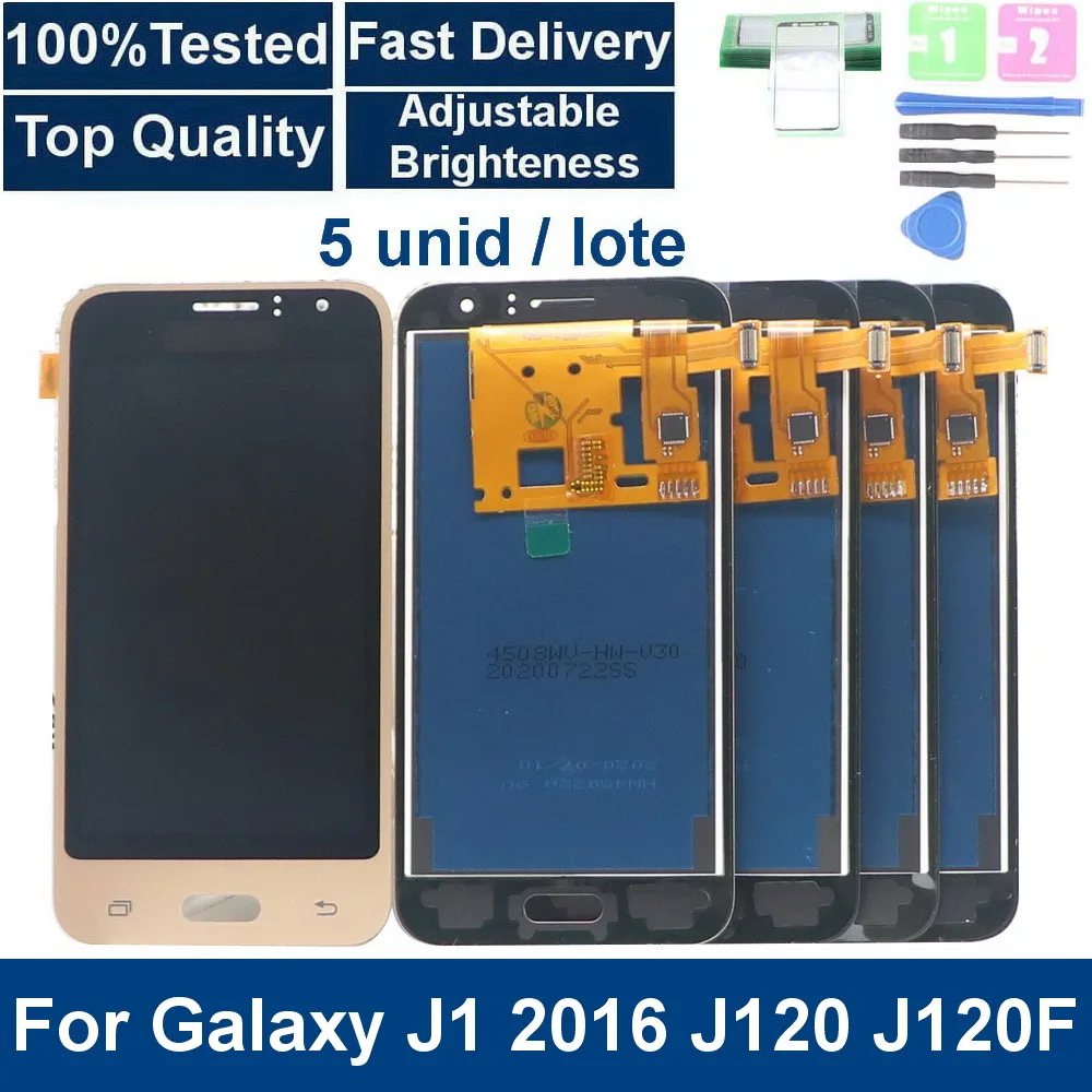 

5PCS J120 Display Screen For Samsung Galaxy J1 2016 J120F J120A J120H J120 LCD Display Touch Screen Digitizer+Brightness Adjust