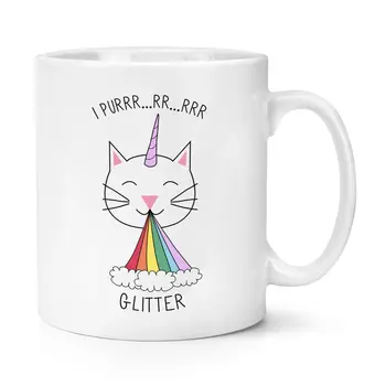 

CATICORN I PURR GLITTER 11oz Mug Cup with Stirring Spoon - Unicorn Animal Crazy Cat Lady