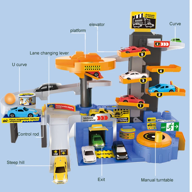 Автомобильное здание вагон детская Парковка Игрушка костюм большой Многоэтажный гараж подъем и падение завод по производству