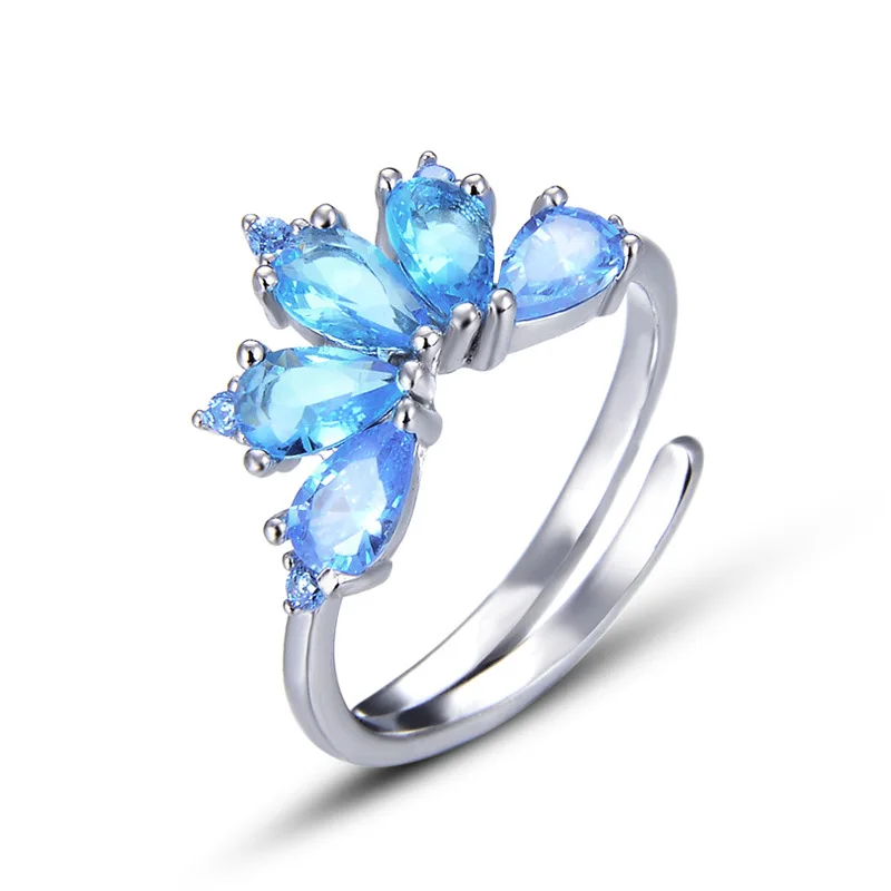 blue Bague Ringen S925 чистое серебряное кольцо с кристаллом Женская мода Личность ювелирные изделия корейский свежий творческий хвост кольцо аксессуары Лотос - Цвет камня: blue