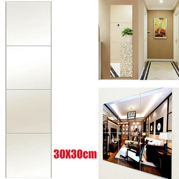 

4PCS Mirror Tiles Glass Wall Stickers Bathroom Kitchen Bedroom Mirror Wall Stickers Durable And Practical To Use