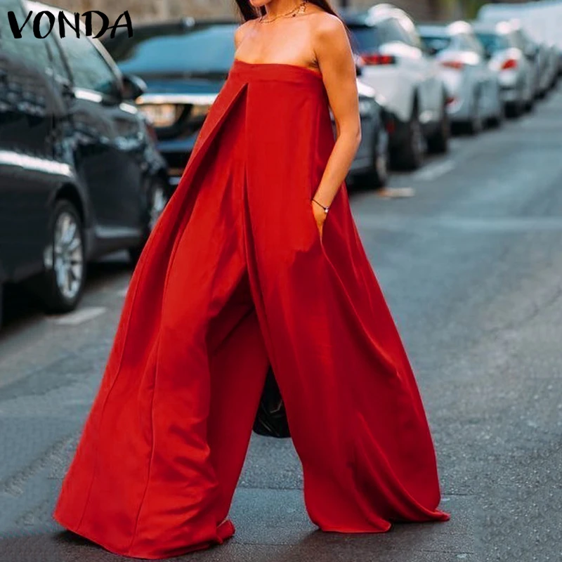 Rompers Womens Jumpsuits 2020 VONDA Summer Harem Wide Leg Pants Female Casual Sleeveless Playsuits Plus Size Woman Pantalon 5XL Rompers Womens Jumpsuits 2020 VONDA Summer Harem Wide Leg Pants Female Casual Sleeveless Playsuits Plus Size Woman Pantalon 5XL