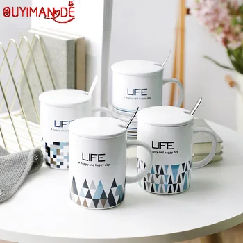 

Fashion Cartoon Mug Ceramic Mug with Spoon Cute Coffee Cup Creative Minimalist Office Coffee Milk Cup Household Drinking Mug