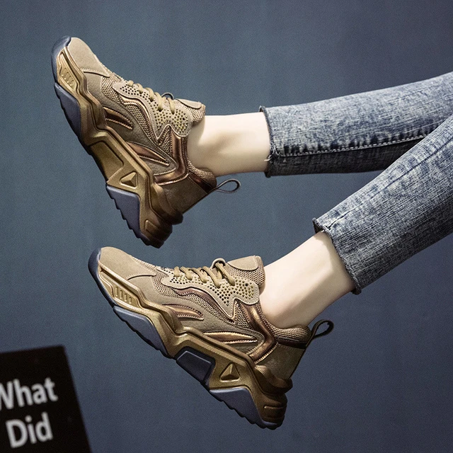 US $19.95 2019 Autumn Woman Chunky Sneakers Platform Black Casual Shoes Female Luxury Designers Fashion Wedge