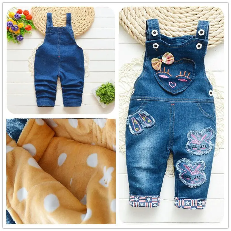 Girls Winter Trousers New Kids Fashion Cotton Thick Cartoon Pants Children Warm Bib Pants For Baby Girls Kids Denim Overalls - Цвет: picture color