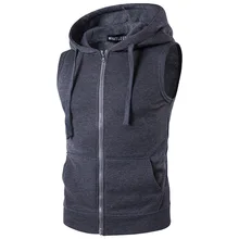 New Style Cotton Type Slim Fit Youth Men Solid Color Hooded Zipper Cardigan Hoodie Waistcoat Casual Waistcoat
