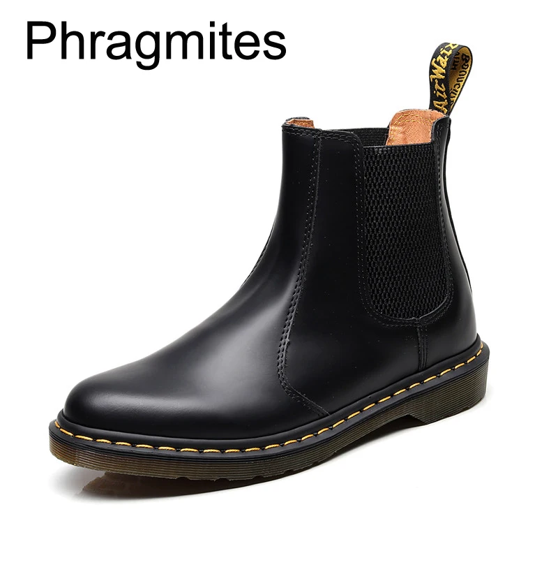 

Phragmites Ankle Boots For Women Winter Chelsea Couple Size 34-46 Men Martin Boots Leather Slip On Bota Feminina Fashion Leisure