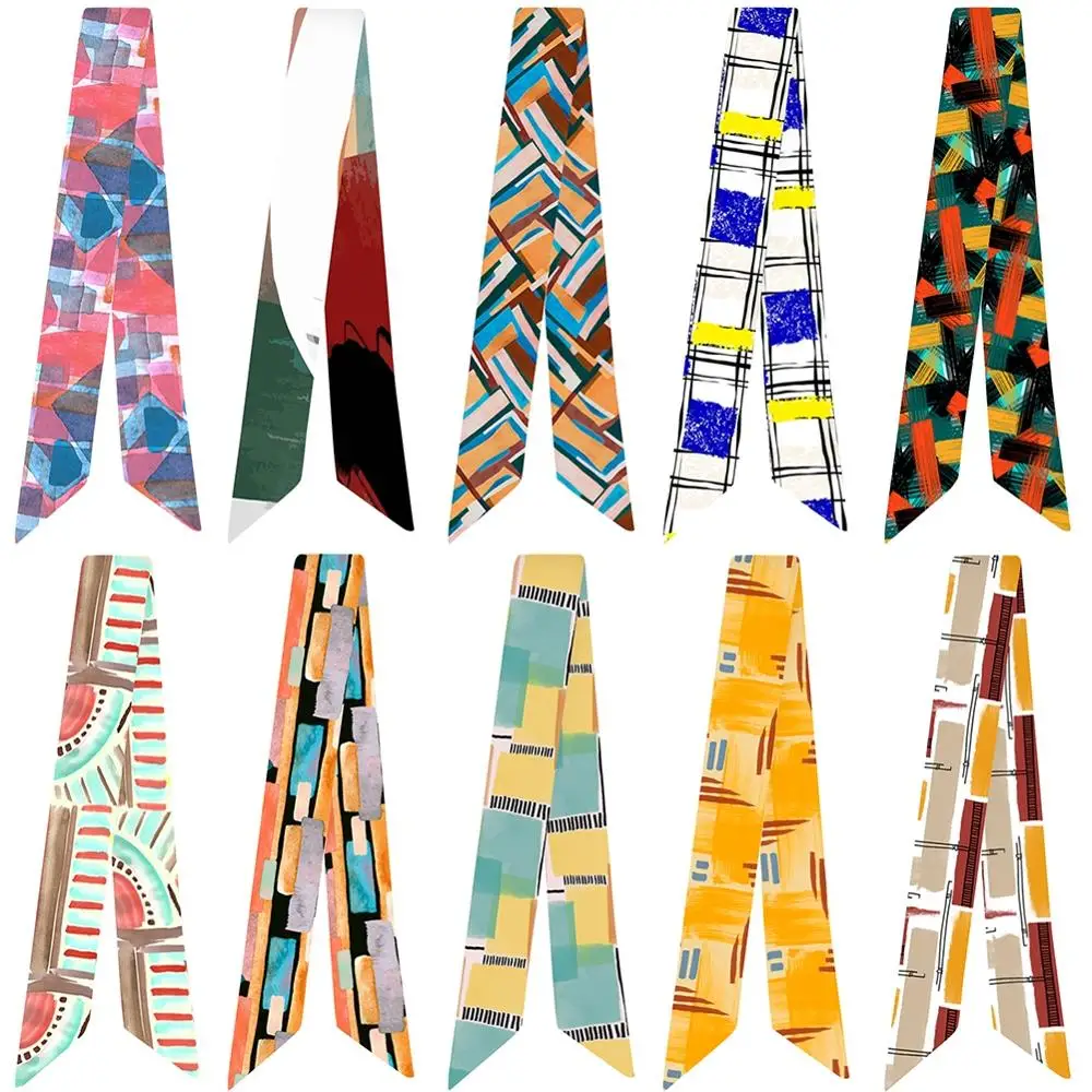 

New Abstract Geometric Print Variety Bag Handle Tie Wrap Silk Scarf Small Scarf Multifunction Hand Ribbon 95cm*5cm