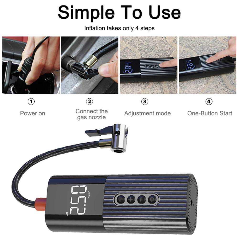 

Inflatable Pump Tyre Inflator Portable Air Pump 12V 150PSI Wire LCD Display with LED Light for Car Bicycle Balls