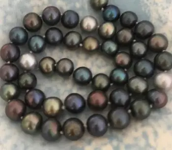 

Jewelry Free Shipping 9-10mm tahitian multicolor black green red pearl necklace 18inch