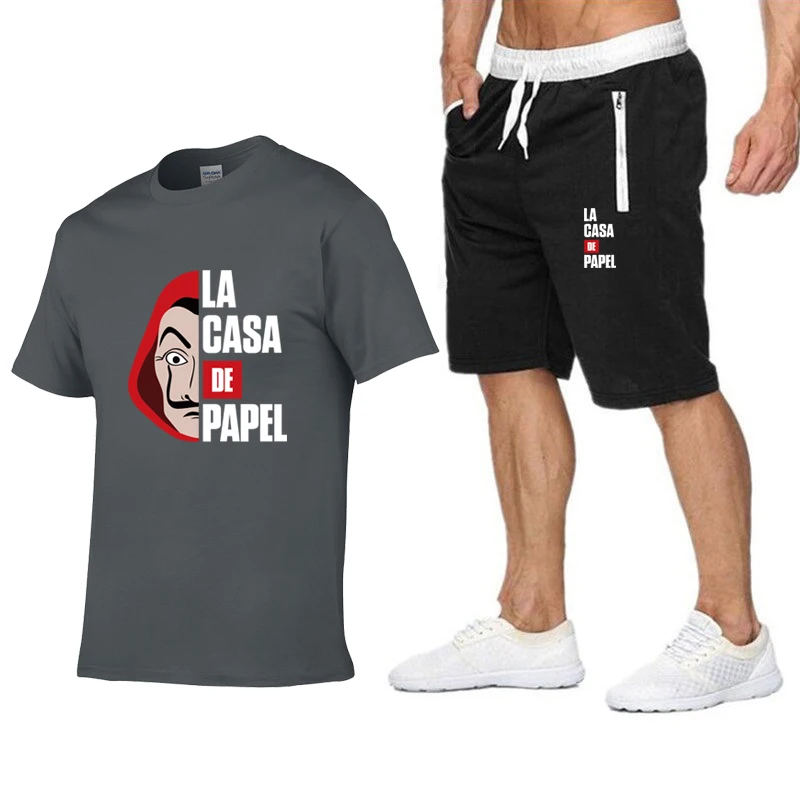 

La Casa De Papel Men T Shirt Shorts Set House of Paper Tracksuit Sweatpants Money Heist T-shirt Suit Summer Jogging Trackpants
