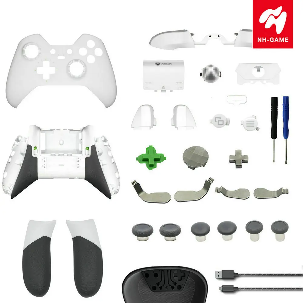 White Complete Set Для xbox ONE Elite контроллер корпус оболочка передняя задняя крышка чехол LB RB бамперные кнопки прорезиненные ручки - Цвет: White Complete Set