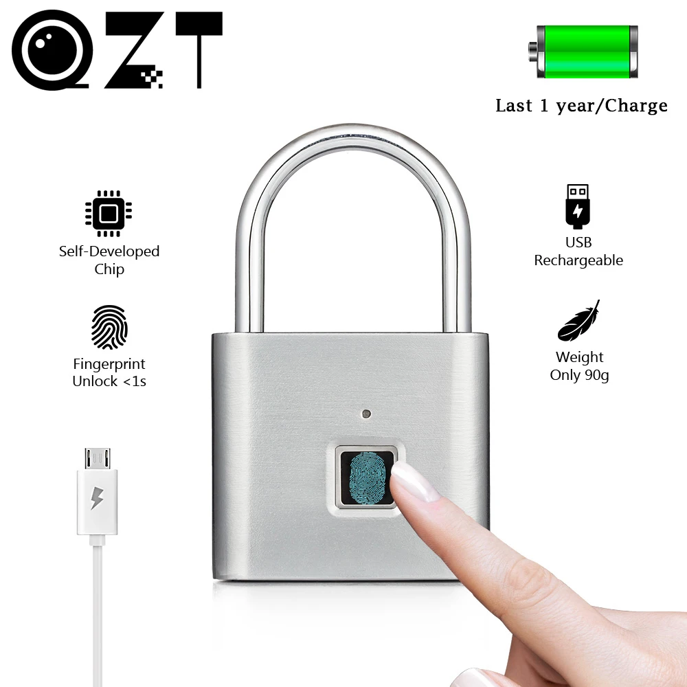 

QZT Electric Fingerprint Lock Smart Home Biometric Door Lock WIFI Fingerprint Padlock Digital Security Door Lock For Home Safe