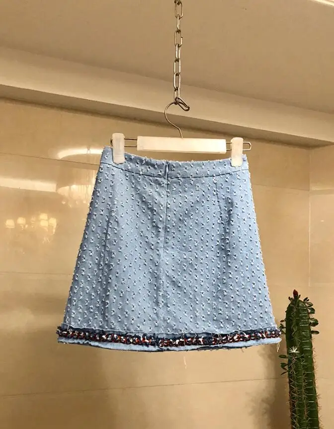 Женский комплект, джинсовая куртка, мини-юбка в стиле пэчворк, с вырезами, комплект из двух предметов, отложной воротник, небесно-голубой