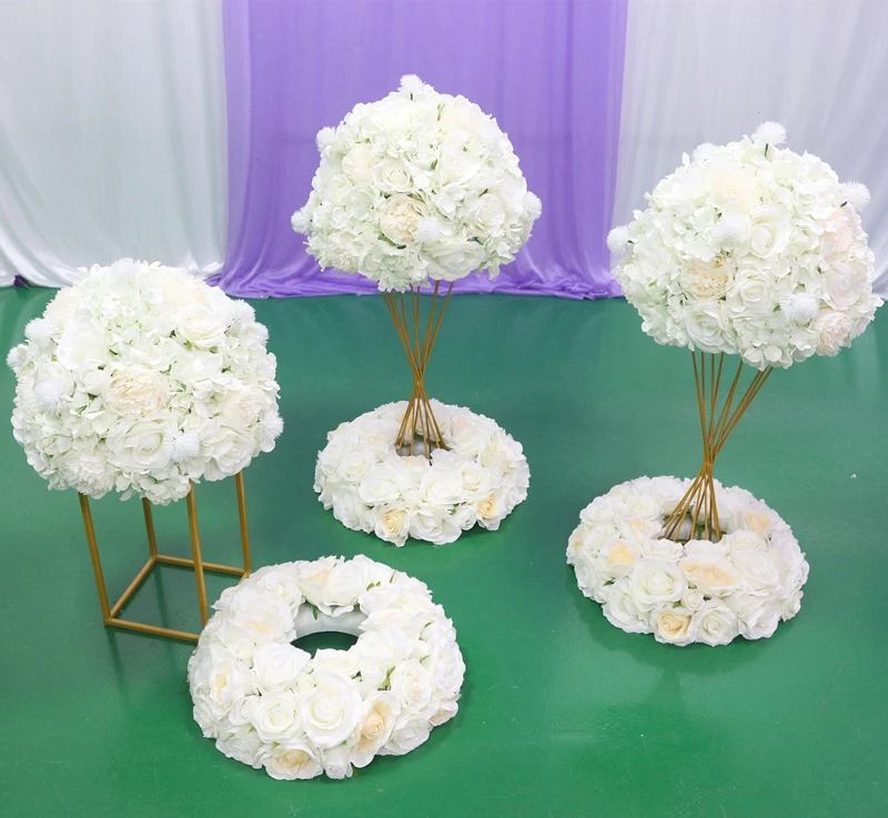 JAROWN Artificial Rose Hydrangea Flower Ball Simulation Plant Wedding Table Centerpiece Decoration Flower Half Ball Add Stand Set Stage Road Lead Props (8)