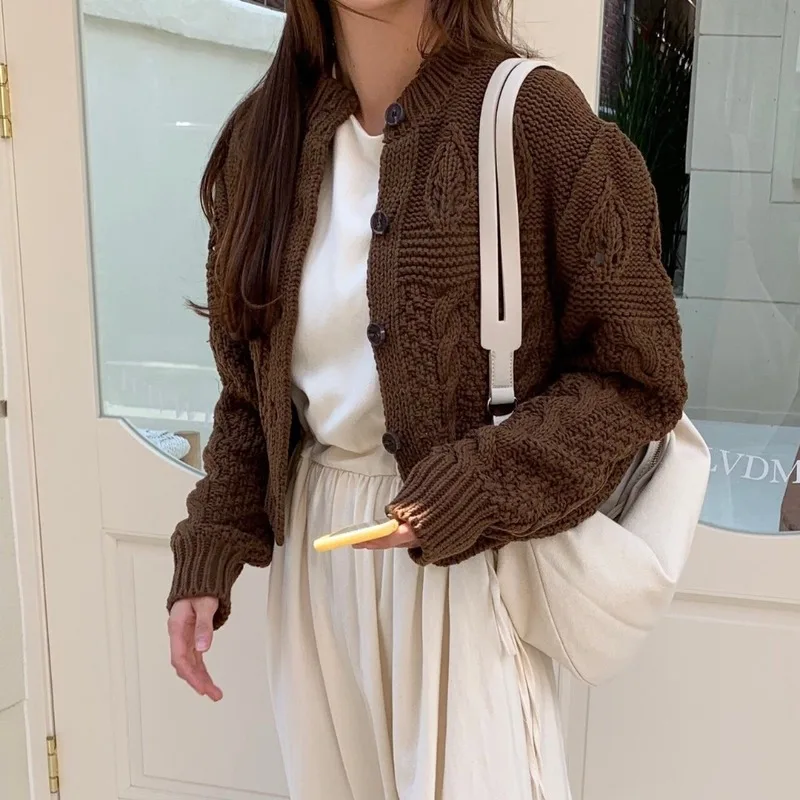 Student Fashion Thicken Casual Autumn Cardigan All-match Full Sleeve Short Ladies Basic Short Sweater 2020 Women