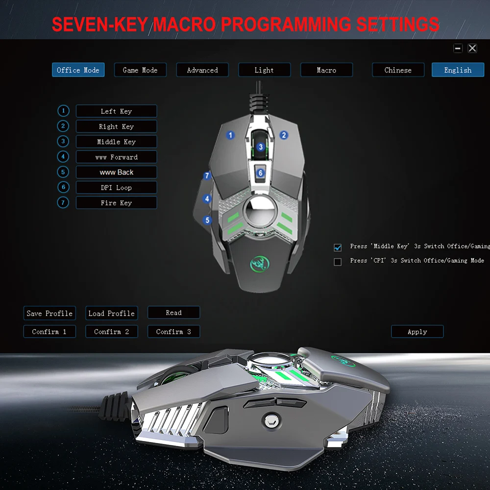 J200 Mechanical Gaming Mouse Wired 7 Keys Programmable Macros Define RGB Game Mouse 6400DPI