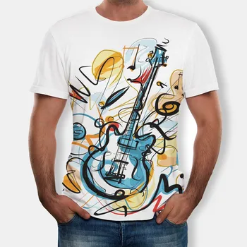

Tshirt Mens Camisas Guitar 3d Printed Short Sleeve Shirt Casual Loose Top Loose Round Neck Funny T Shirts For Male Ropa Hombre